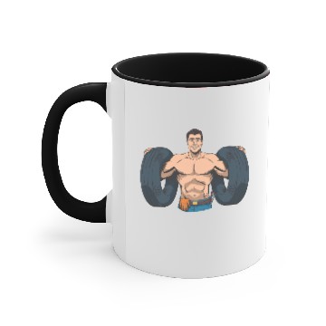 Discover Car mechanic with tire Accent Mugs