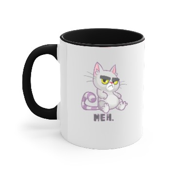 Discover Funny Cat Meh Grumpy Feline for Cat Lovers Accent Mugs