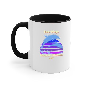 Discover San Diego dolphins sunset Accent Mugs