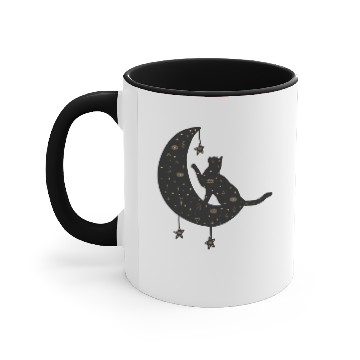 Discover Celestial Cat on Moon Accent Mugs