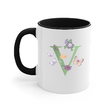 Discover Initial Monogram Flowers Butterflies Letter V Accent Mugs