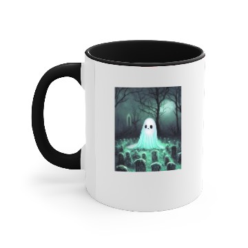 Discover Cute Spooky Ghost in Graveyard Accent Mugs