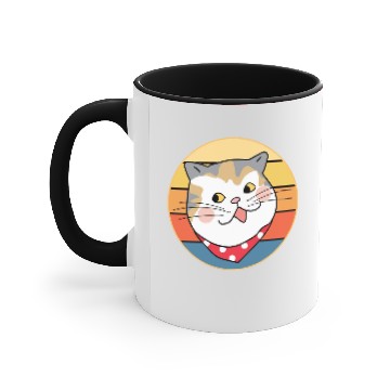 Discover Funny Cute Kawaii Cat Face Retro Sunset Accent Mugs