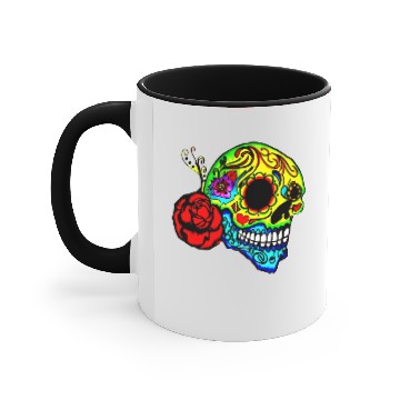 Discover Candy Skull Red Rose Accent Mugs