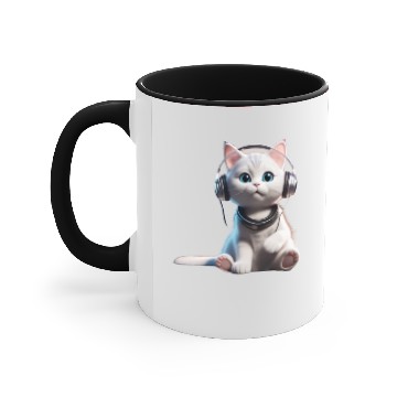 Discover Music Lover Cat V II on Unisex Poly Cotton Accent Mugs