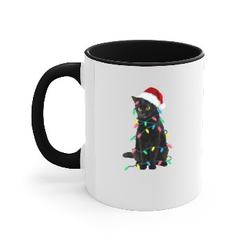 Discover Black Cat Christmas Tree Lights Funny Cat Accent Mugs
