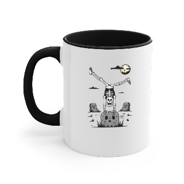 Discover Skeleton Gymnast Doing A Handstand On Gravestone Accent Mugs