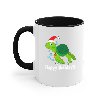 Discover Sea Turtle Santa Hat Happy Holidays Accent Mugs