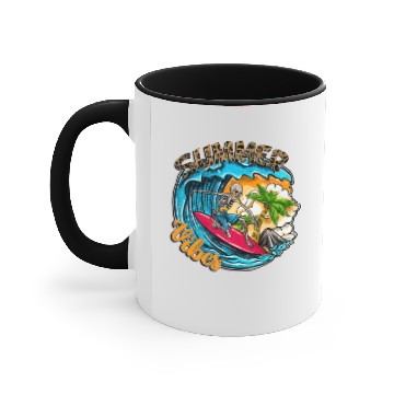 Discover Surfing Skeleton Summer Vibes Beach Waves Sunset S Accent Mugs