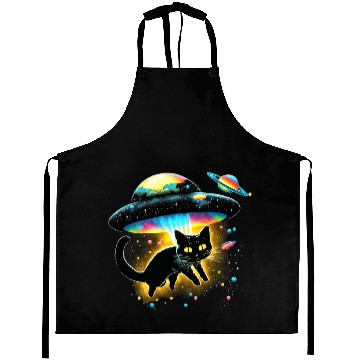 Discover black cats Paws Aprons Galaxy Cat Spaceship Alien Cat Aprons