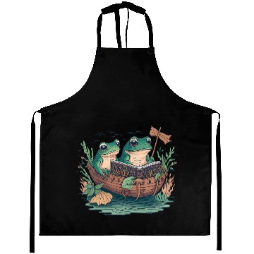 Discover Frog Gift Book Funny Retro Frog Toad Cottagecore Aesthetic Book Lover Aprons