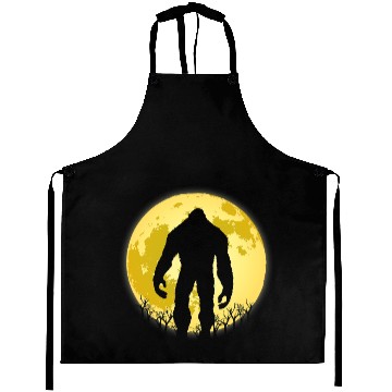 Discover Scary Cryptid ghosts Forest a yellow Full Moon with Bigfoot Aprons