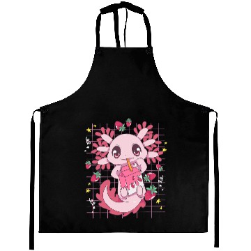 Discover Axolotls Animals Kawaii Axolotls Drinking Strawberry Milk Carton Axolotls LoverAxo Aprons
