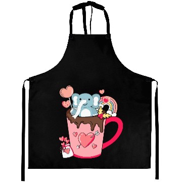Discover Elephants Lover Happy Pink Valentines Day Elephant in the Coffee Cup Graphic Aprons