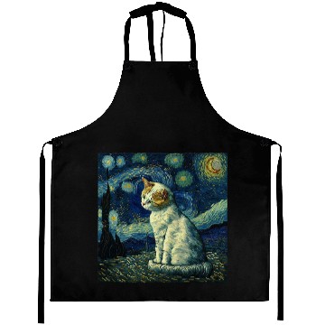 Discover Cat Paws Cool Starry Night Cat Moon Retro Van Gogh Cat Cat Mom Art1 Aprons