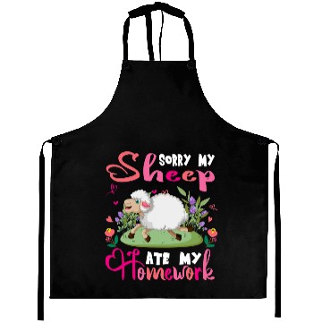 Discover Sheep Lamb Sorry My Sheep Ate My Homework Floral Farm Funny Student Ewe Sheeps Aprons