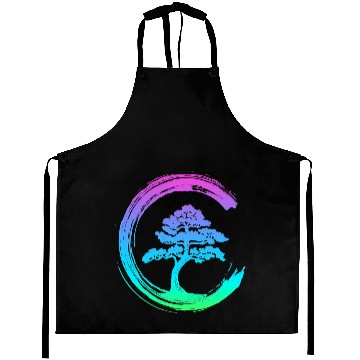 Discover Bonsai Tree Enso Circle Calligraphy Art for Meditation Aprons
