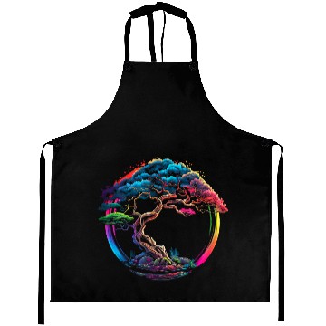 Discover Bonsai Enso zen circle tree Japan spirituality rainbow Aprons