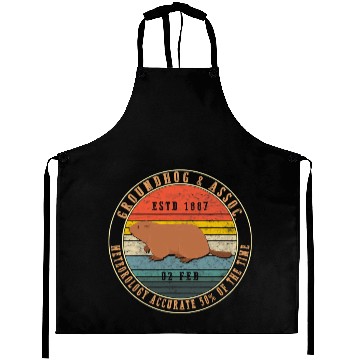 Discover Funny Groundhog Day Meteorologist Groundhog Woodchuck Retro Aprons