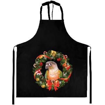 Discover Green Cheek Conure Parrot Christmas Wreath Pullover Aprons