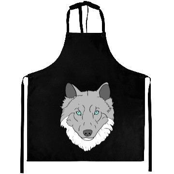Discover Grey and white Wolf head with blue eyes hand drawn Aprons