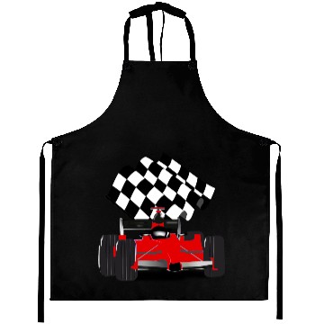 Discover Red Race Car with Checkered Flag Aprons