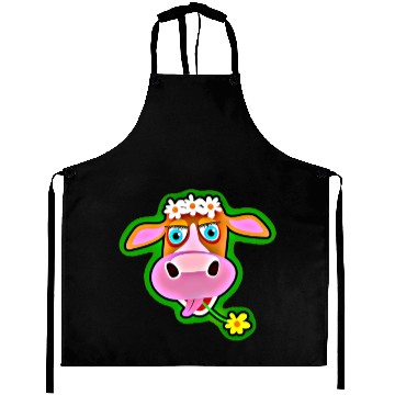Discover Cute Cow with Bohemian Flower Crown Aprons