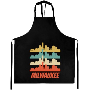 Discover Retro Milwaukee WI Skyline Pop Art Aprons