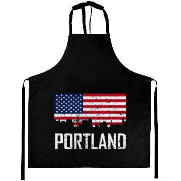 Discover Portland Maine Skyline American Flag Distressed Aprons