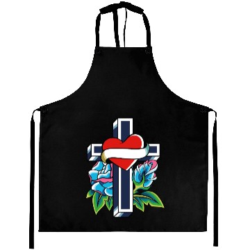 Discover Cross with heart and roses tattoo Aprons