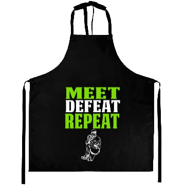 Discover Baseball PItcher Design Gift Meet Defeat Repeat Aprons