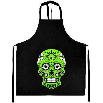 Discover Decorative skull, black, lime green Aprons