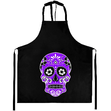 Discover Decorative skull, white, dark purple Aprons