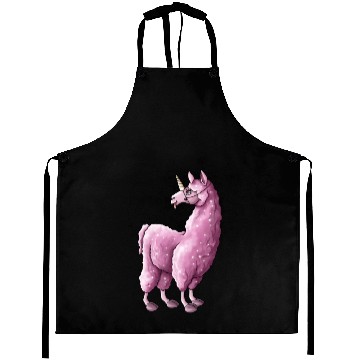 Discover Fluffy llama unicorn pink illustration cartoon Aprons