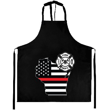 Discover Wisconsin Firefighter Shield Thin Red Line Flag Aprons
