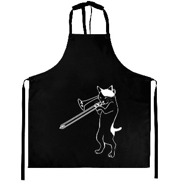 Discover Funny Trombone - Cat Playing Instrument - Humor Aprons