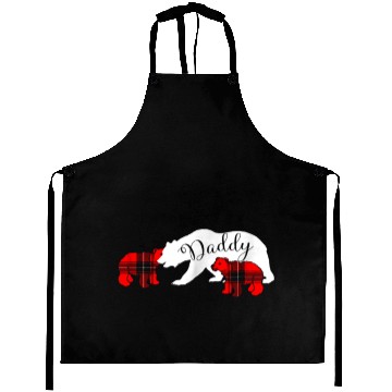 Discover Daddy Bear Two 2 Cubs Aprons Red Plaid Dad Christ