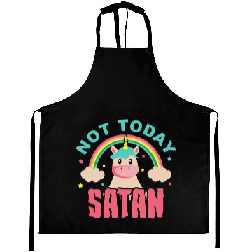 Discover Not Today Satan Funny Christian Rainbow Unicorn Aprons