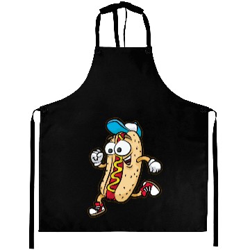 Discover Happy RUNNING HOTDOG BUN Fast Food Marathon Aprons