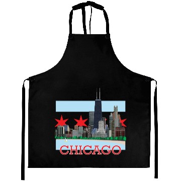 Discover Chicago Skyline and Flag Aprons