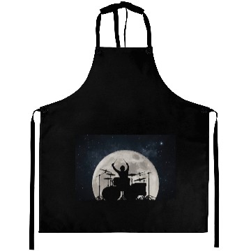 Discover Drummer Playing Drums In Moon Space Solar System Aprons