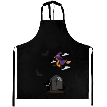 Discover GRAVEYARD WITCH FLYING OVER CAT WITH BATS Aprons