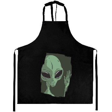 Discover Green alien waving his hand alien behind chest Aprons