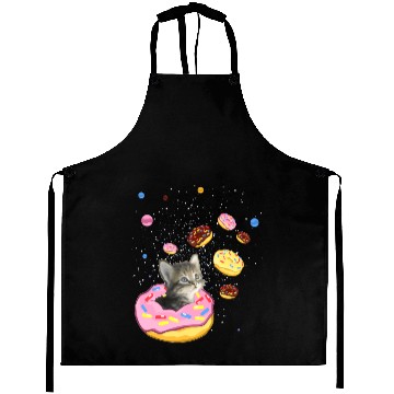Discover Cute Cat inside Donut in Space Aprons