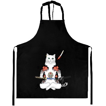 Discover Japanese Samurai Cat Katana Ninja Yakuza Tattoo Aprons