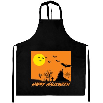 Discover Moonlit Haunted House Ghost Bat Cobweb Gravestone. Aprons