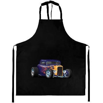 Discover Vintage Hot Rod Car with Classic Flames Aprons