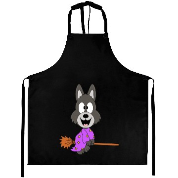 Discover Funny Wolf - Witch - Witch Broom - Children - Kids Aprons