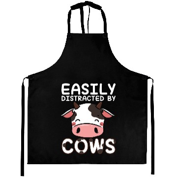Discover Easily Distracted By Cows Farmer Farming Design Aprons