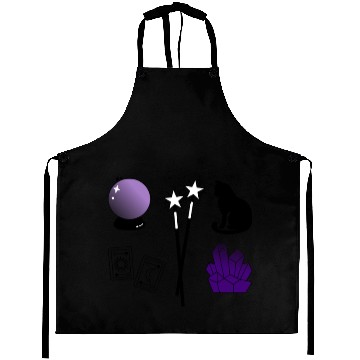 Discover witch magic wand crystal ball tarot crystal cat Aprons